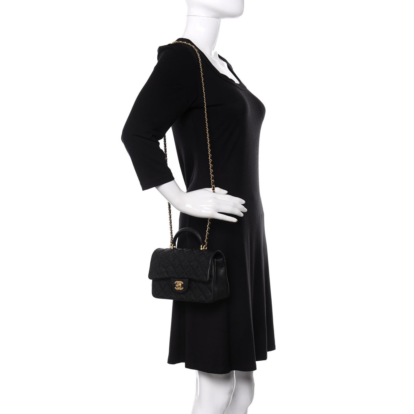 Caviar Quilted Mini Top Handle Rectangular Flap Black