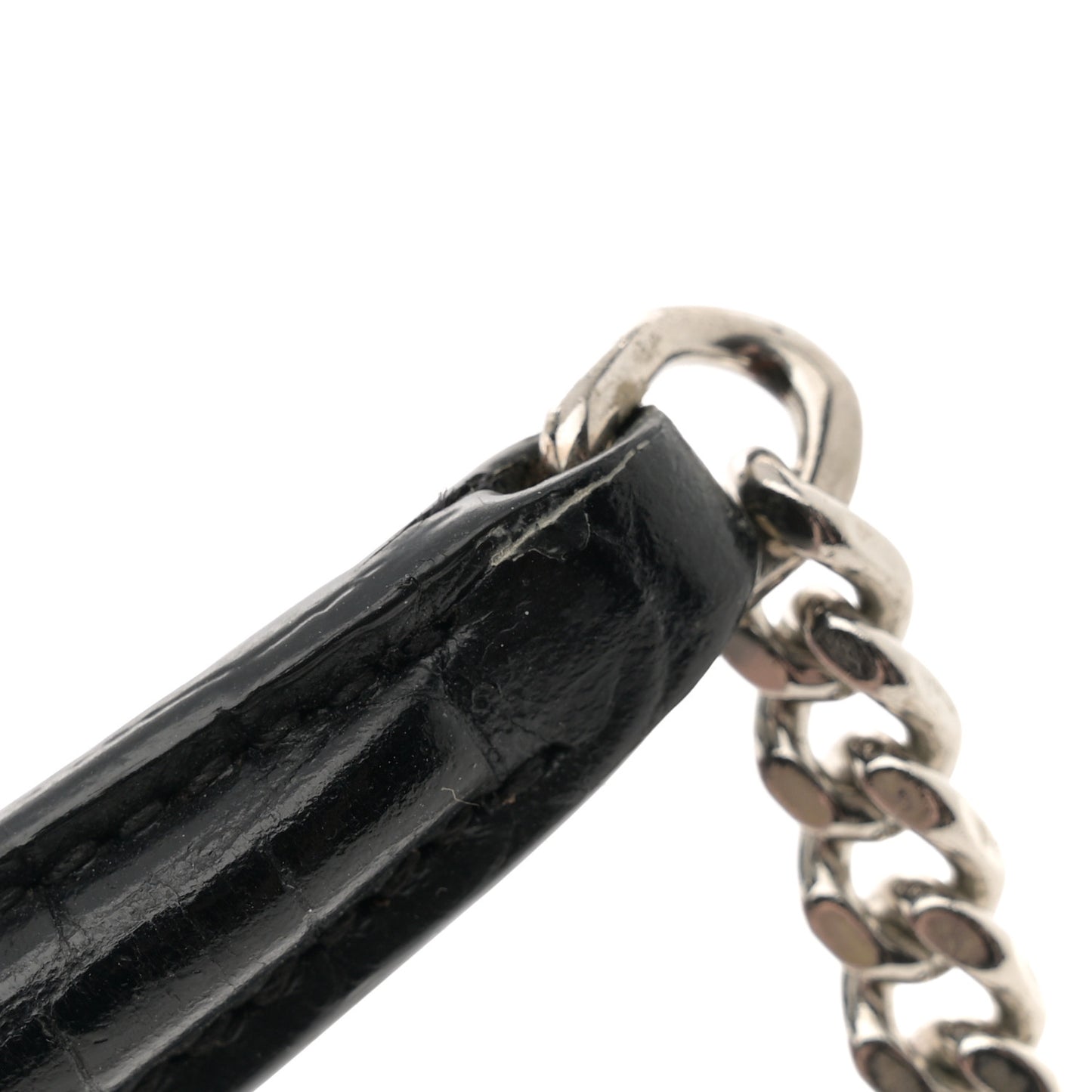 Calfskin Crocodile Embossed Monogram Sunset Chain Wallet Black