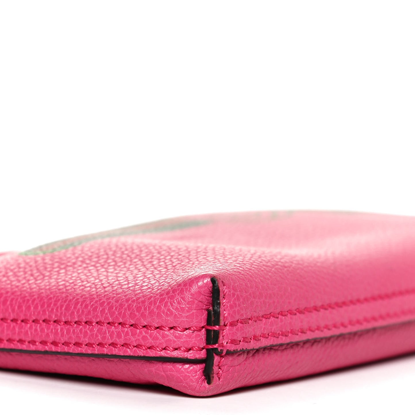 Pebbled Calfskin Medium Logo Portfolio Clutch Box Pink Green