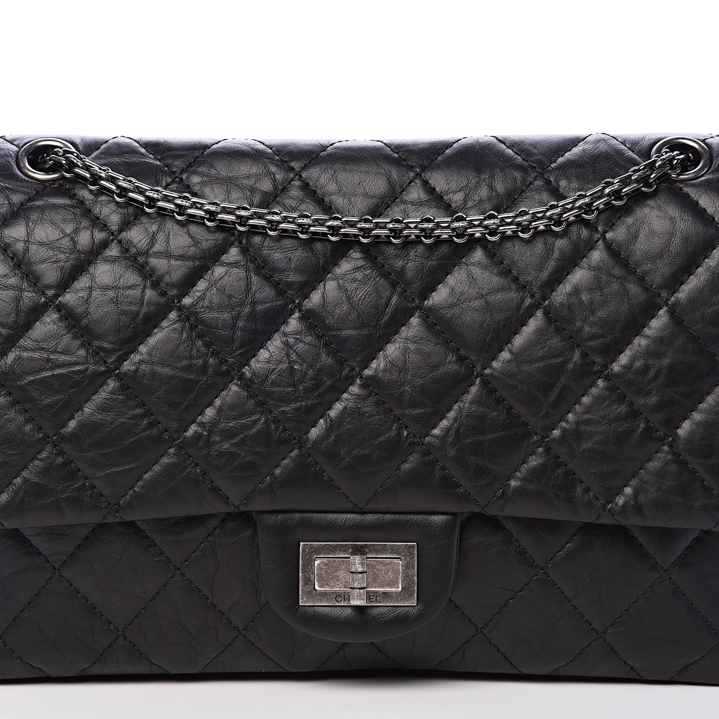 Aged Calfskin Quilted 2.55 Reissue 227 Flap Black