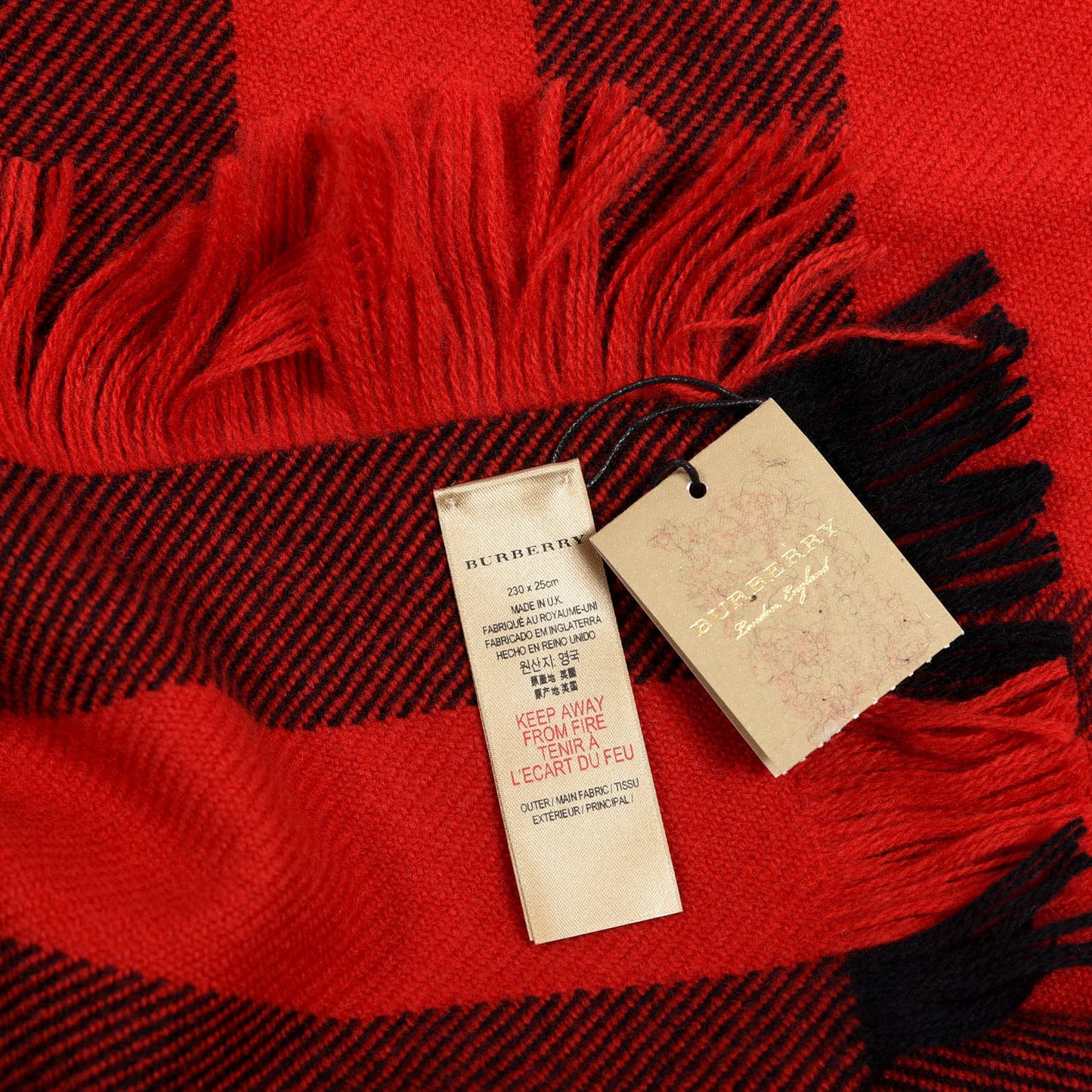 Wool Half Mega Check Fringe Scarf Red