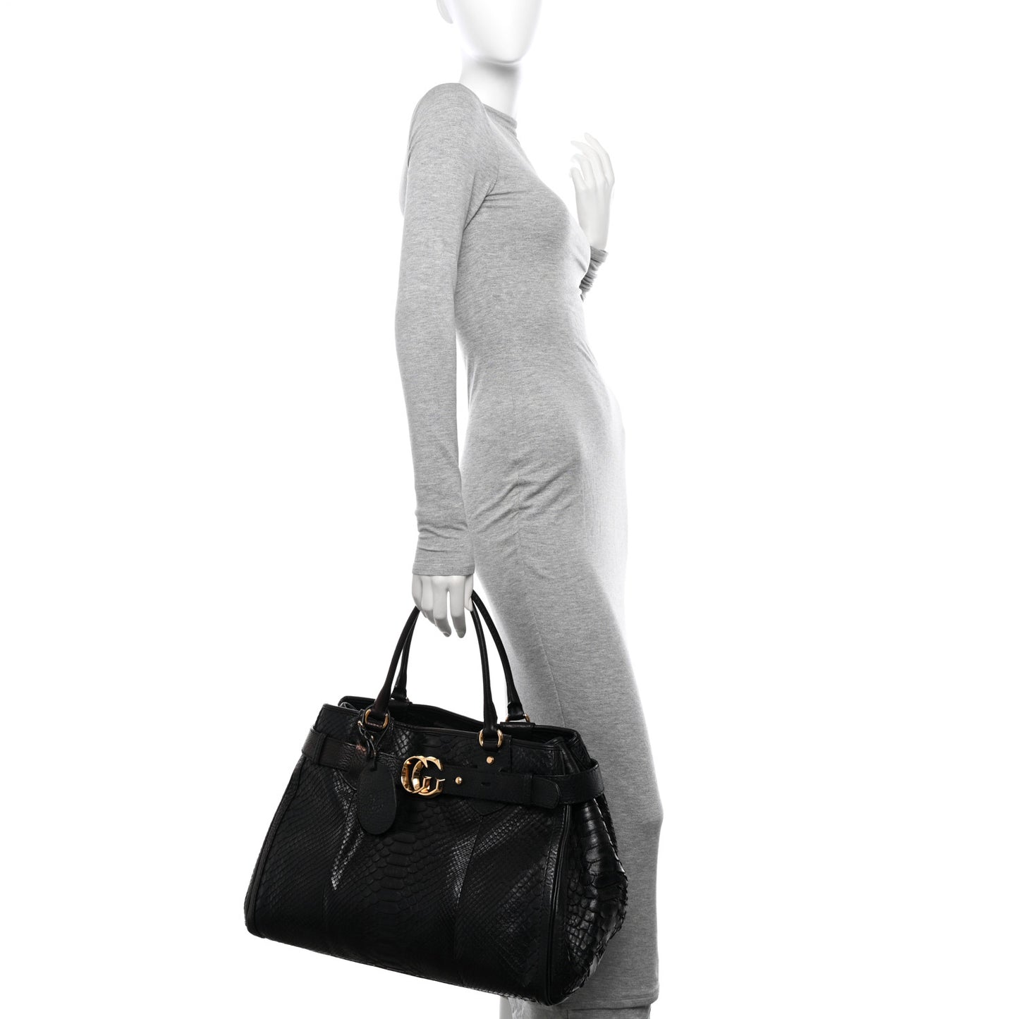Snakeskin Large GG Running Tote Black