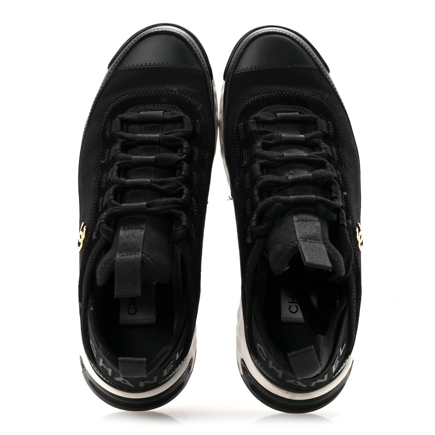 Velvet Calfskin Mixed Fibers CC Sneakers 38 Black