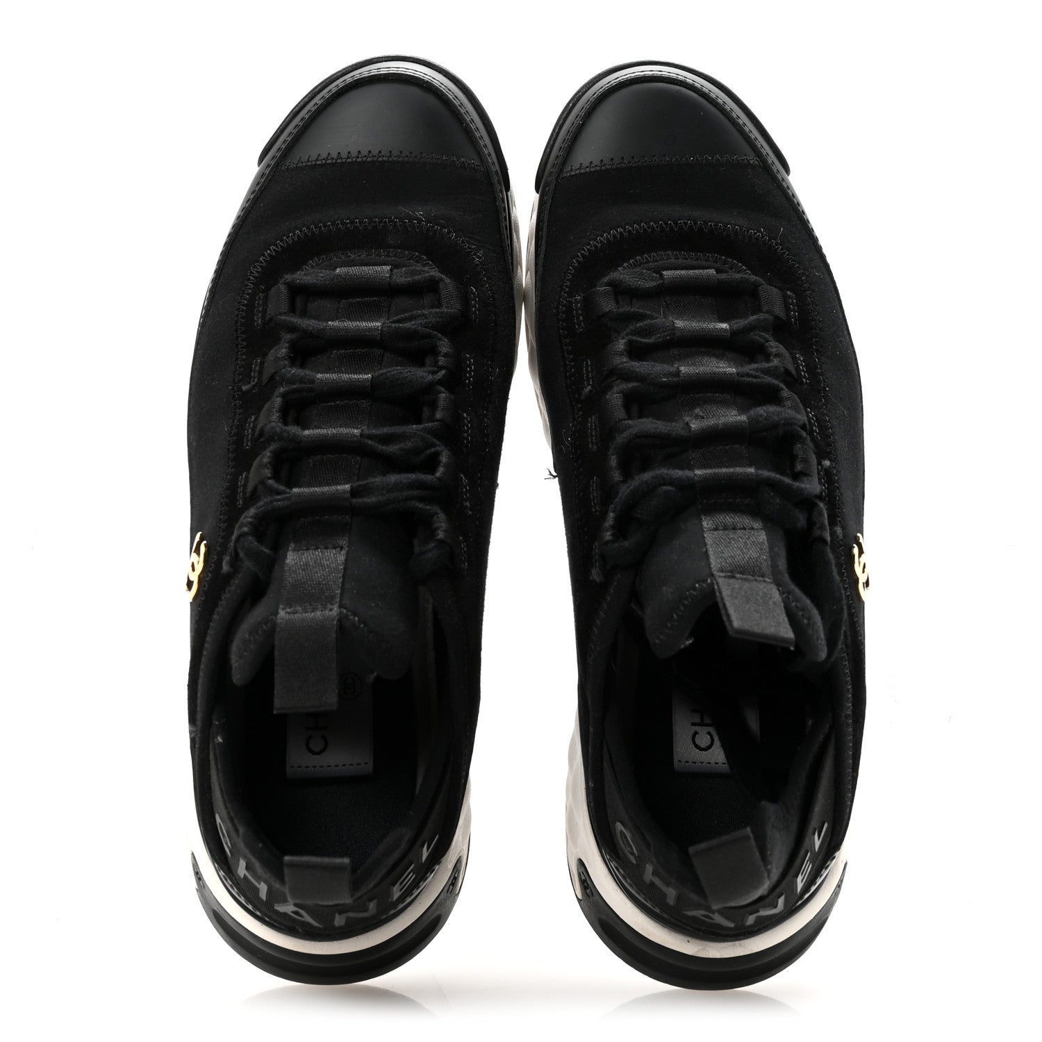 Chanel Velvet Calfskin Mixed Fibers CC Sneakers 38 Black 2 of 10