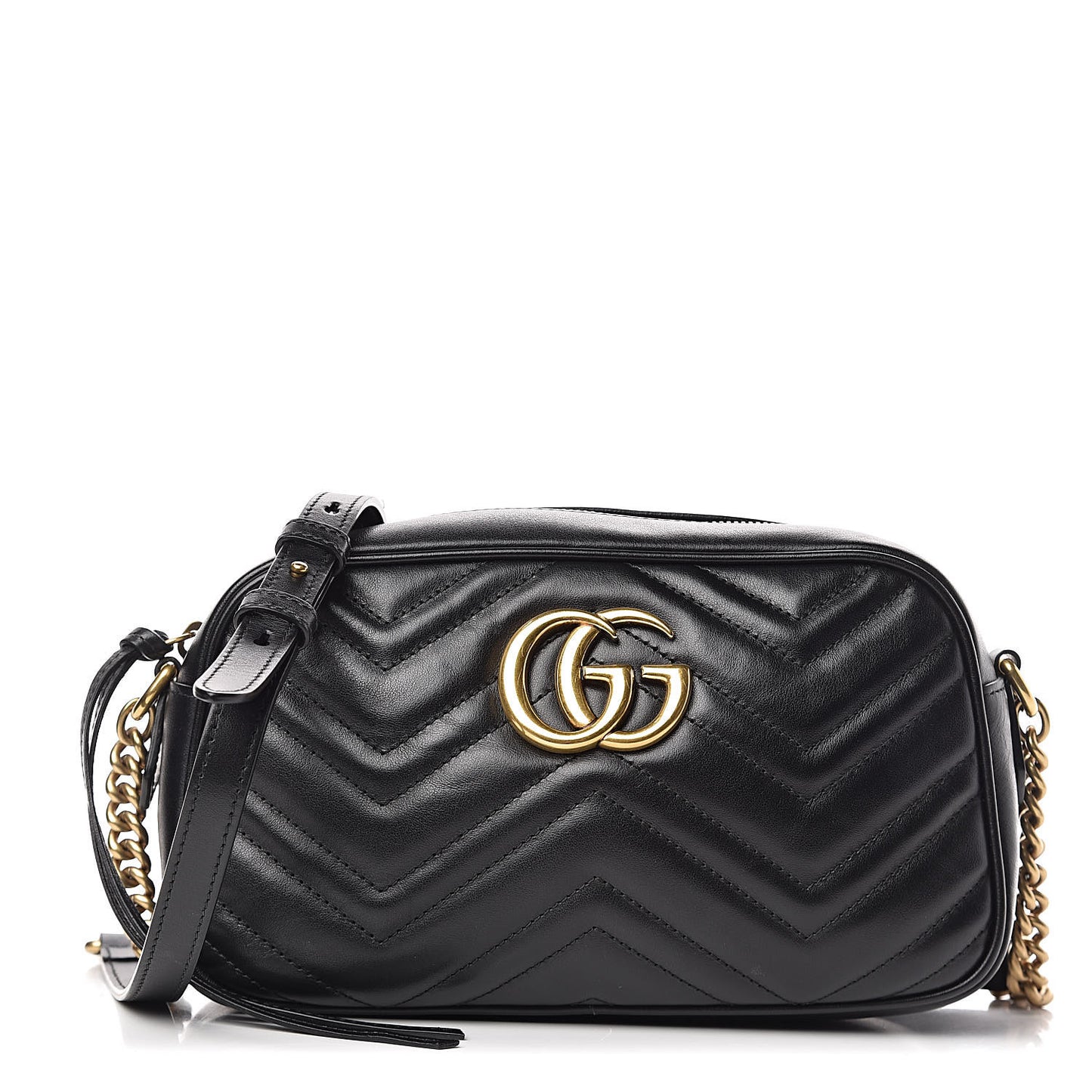 Calfskin Matelasse Small GG Marmont Chain Shoulder Bag Black