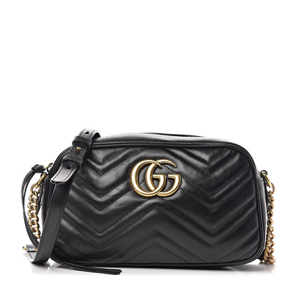 Gucci Calfskin Matelasse Small GG Marmont Chain Shoulder Bag Black 1 of 14