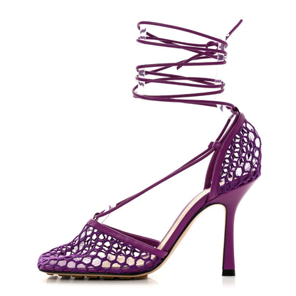 Bottega Veneta Mesh Nappa Stretch Ankle Tie 90mm Sandals 37.5 Venom 1 of 7