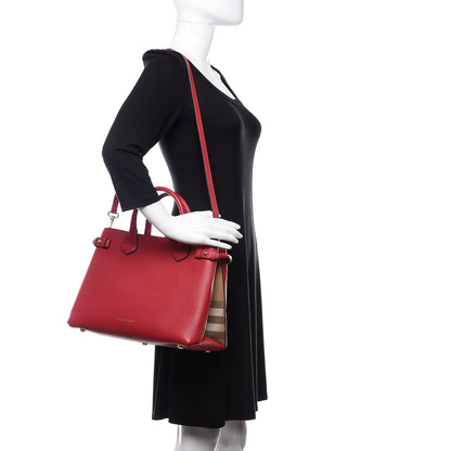 Burberry Grainy Calfskin House Check Medium Banner Tote Russet Red 2 of 11