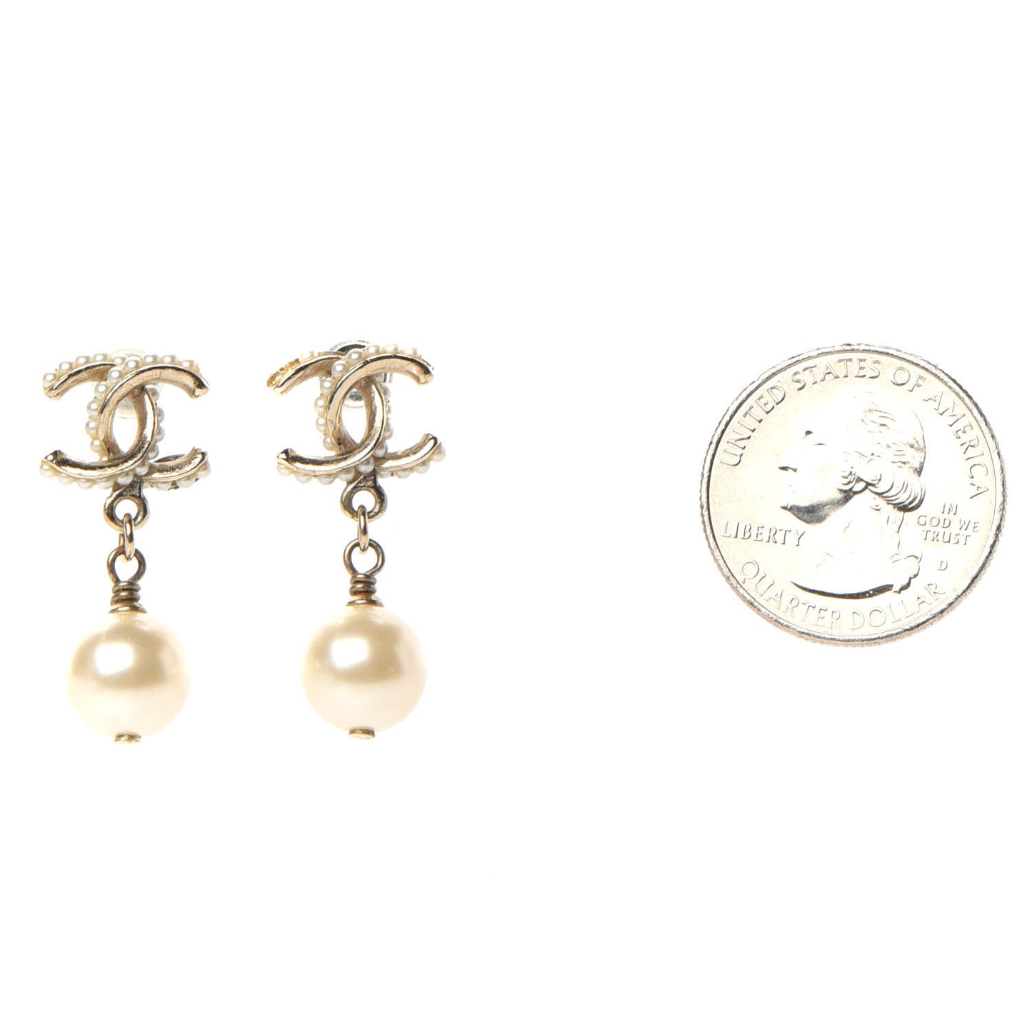 Pearl Twisted CC Drop Earrings Light Gold White