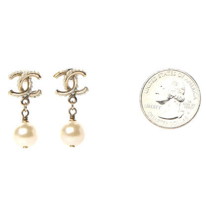 Chanel Pearl Twisted CC Drop Earrings Light Gold White 2 of 5