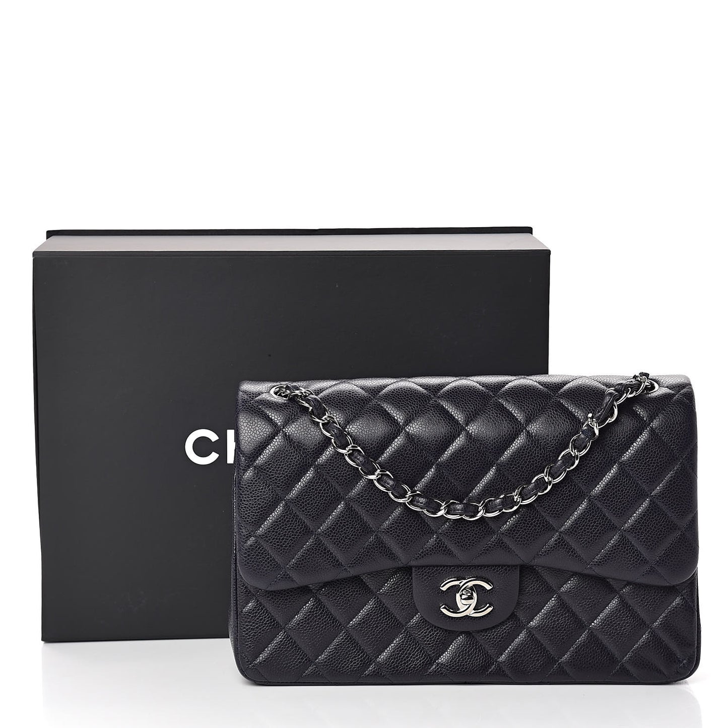Caviar Quilted Jumbo Double Flap Navy Blue