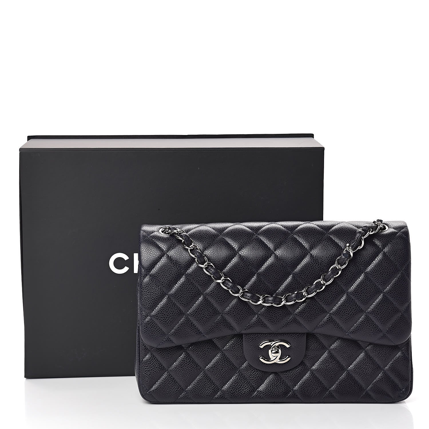Chanel Caviar Quilted Jumbo Double Flap Navy Blue 10 of 10