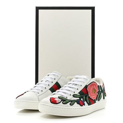 Gucci Calfskin Web Floral Embroidered Womens Ace Sneakers 35 White 10 of 10