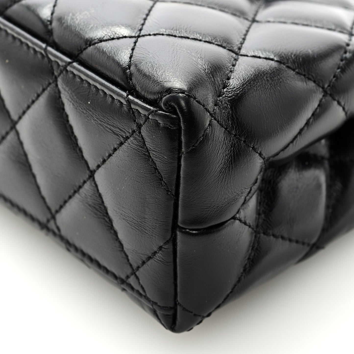 Shiny Aged Calfskin Quilted Nano Kelly Shopper Black