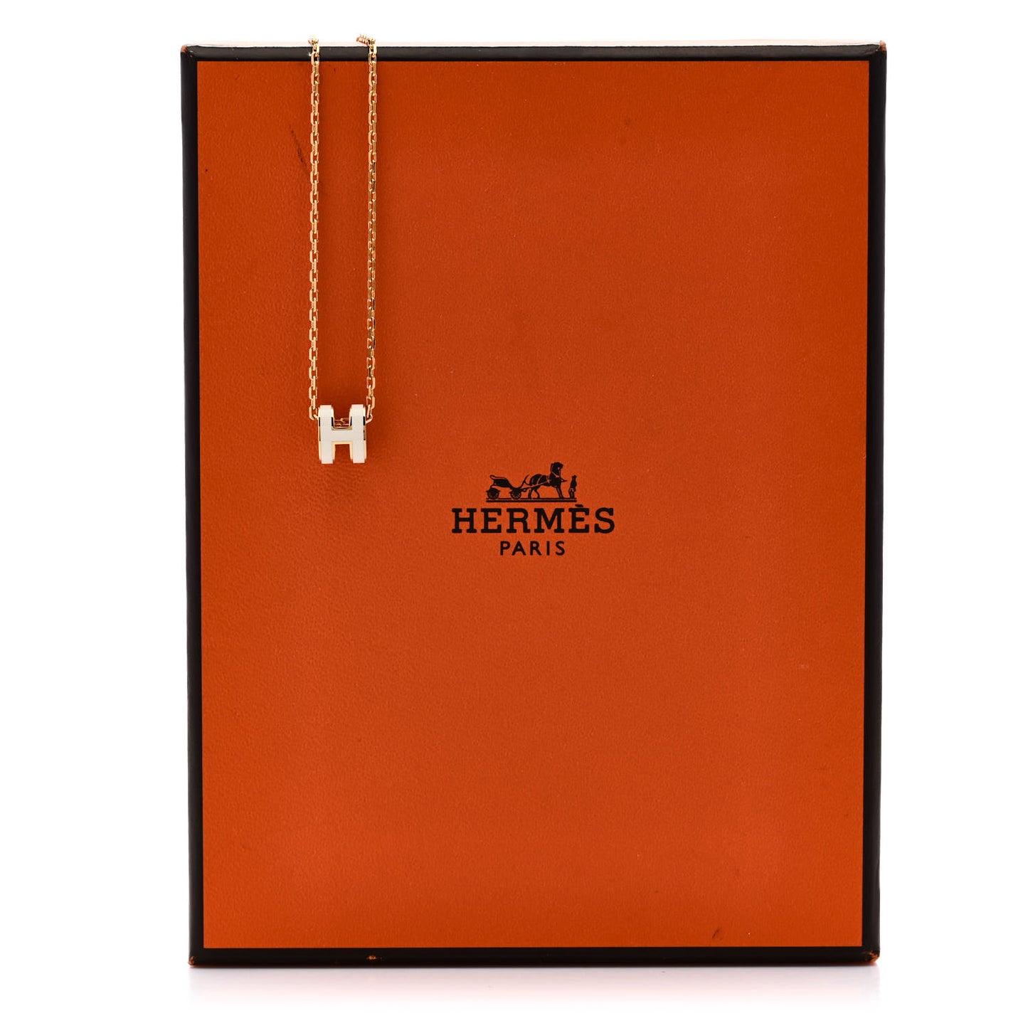 Lacquered Gold Mini Pop H Pendant Necklace White