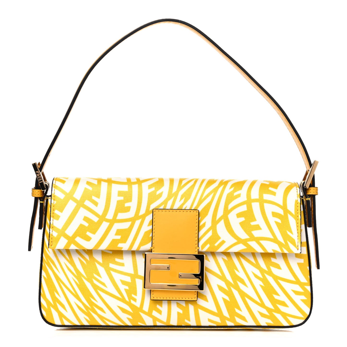 X SARAH COLEMAN Glazed Canvas Vitello King FF Vertigo Baguette 1997 Mimosa White