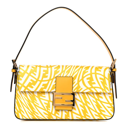 Fendi X SARAH COLEMAN Glazed Canvas Vitello King FF Vertigo Baguette 1997 Mimosa White 1 of 10