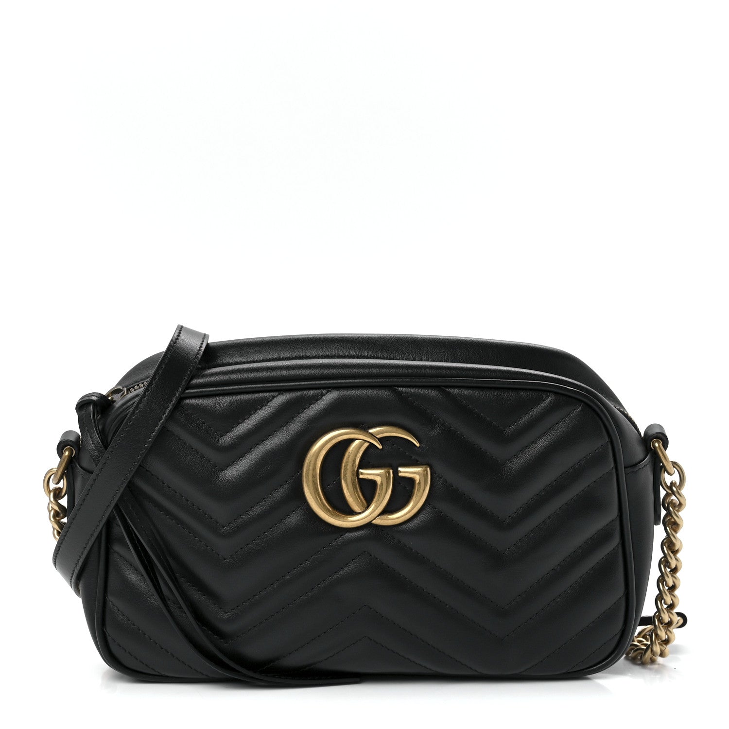 Gucci Calfskin Matelasse Small GG Marmont Chain Shoulder Bag Black 1 of 12