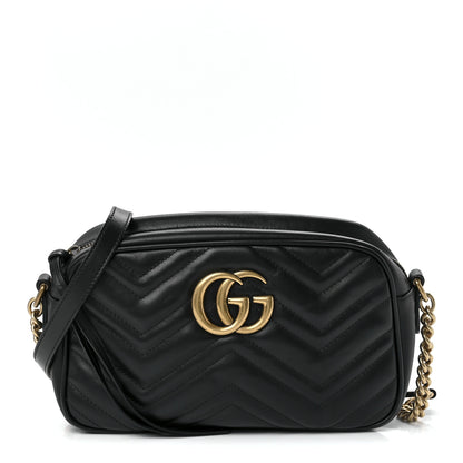 Gucci Calfskin Matelasse Small GG Marmont Chain Shoulder Bag Black 1 of 12