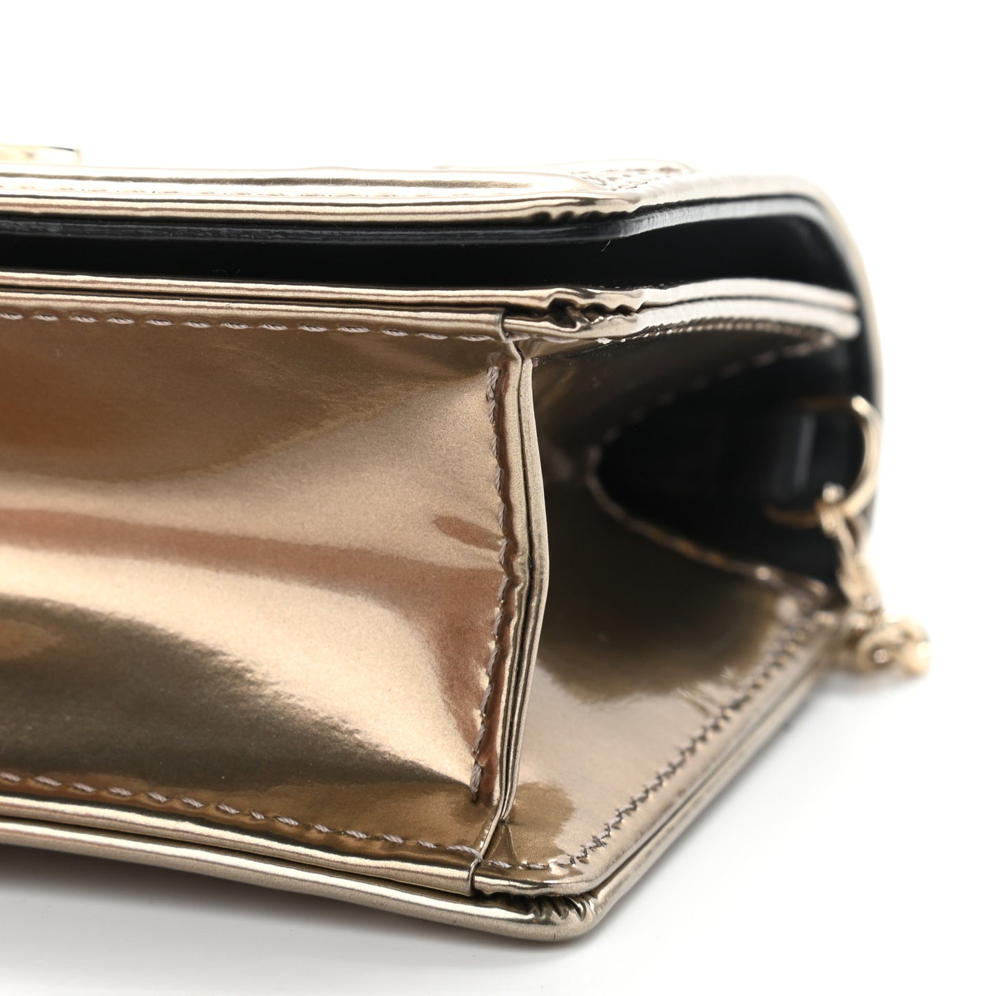 Metallic Patent Micro-Cannage Baby Diorama Flap Bag Gold
