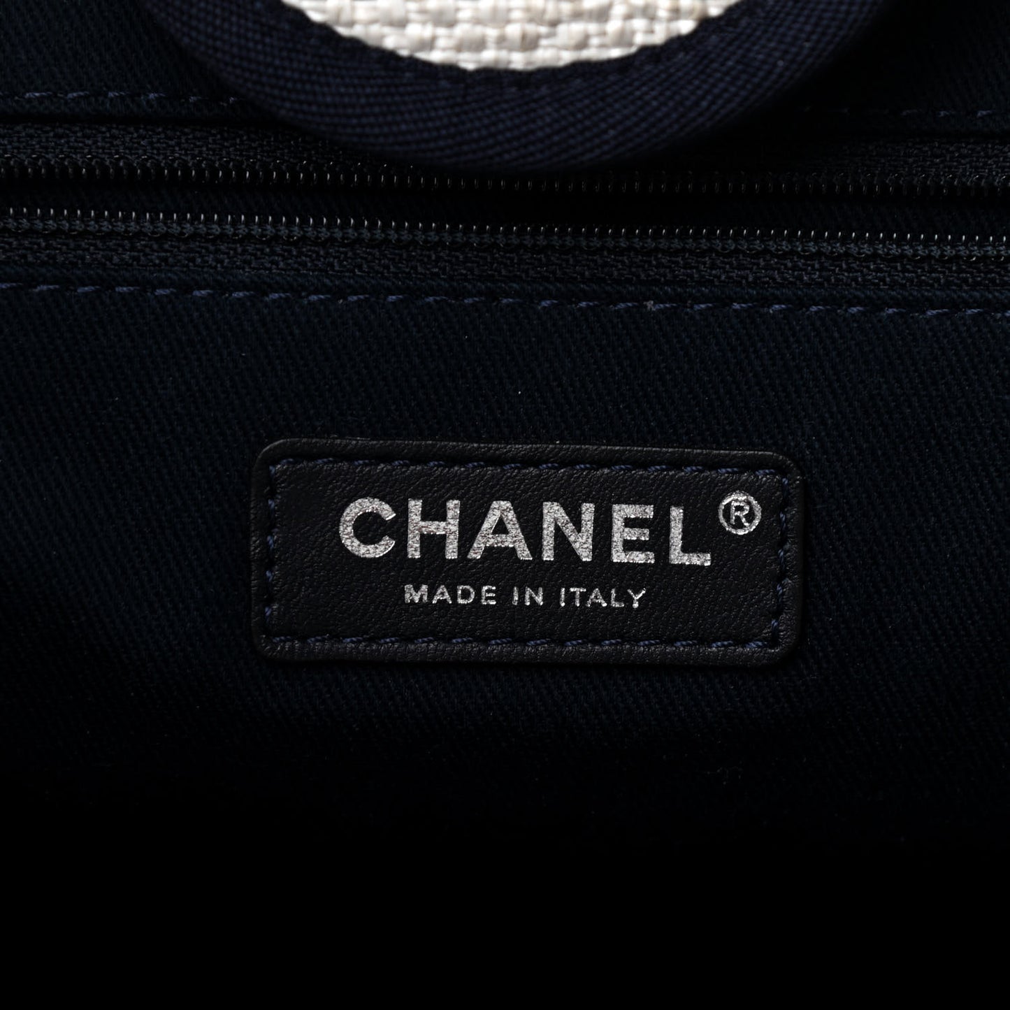 Woven Straw Raffia Medium Deauville Tote White Navy