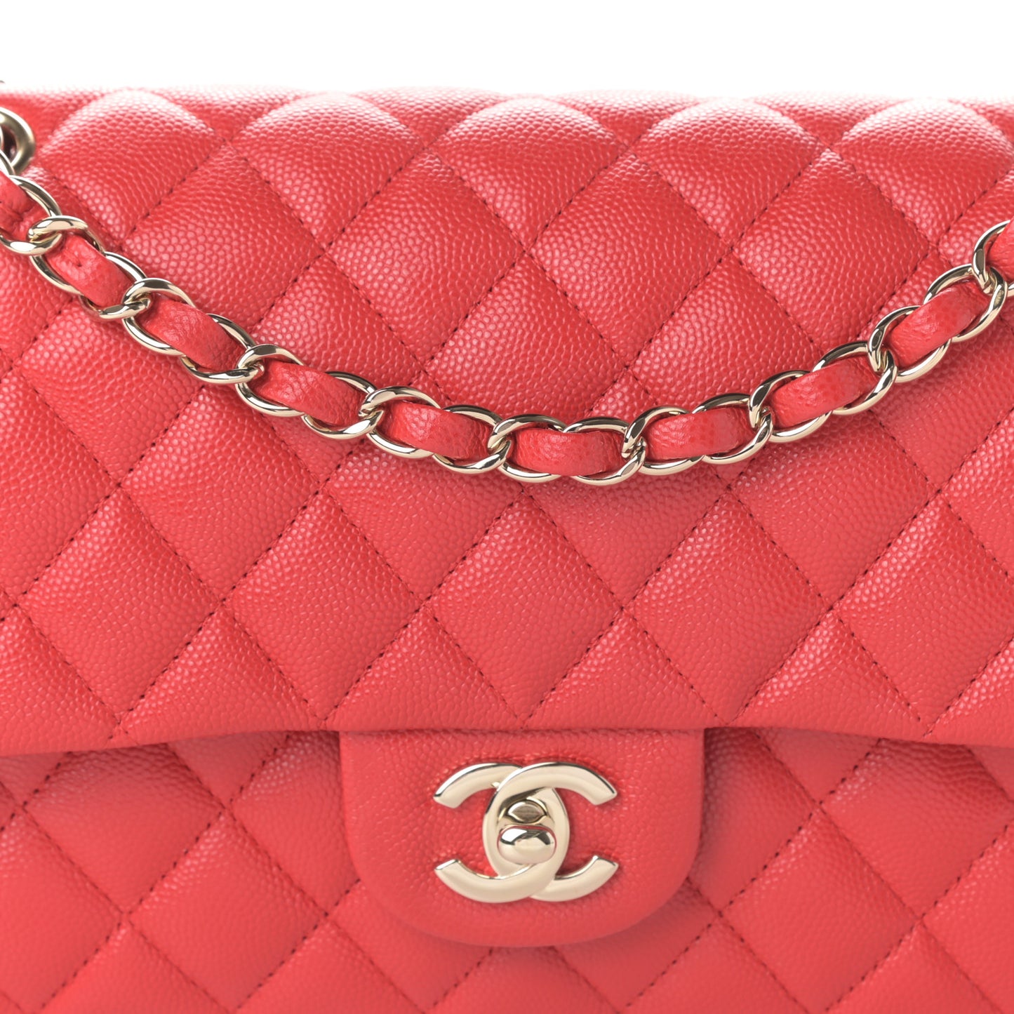 Caviar Quilted Medium Double Flap Red