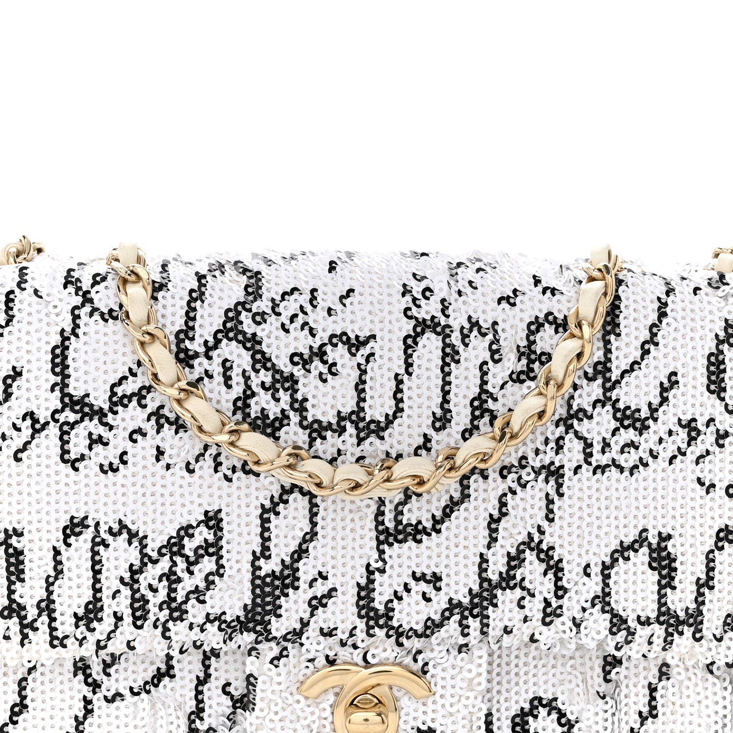Chanel Sequin Logo Mini Rectangular Flap White Black 8 of 12