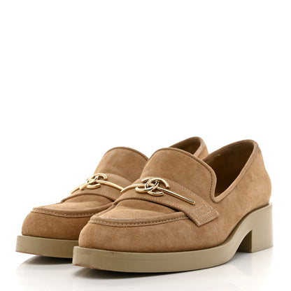 Chanel Suede Metal CC Mocassin Loafers 37 Beige 4 of 9