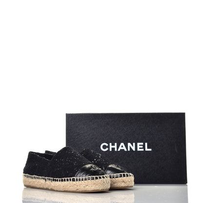 Chanel Tweed Patent Goatskin Sequin CC Espadrilles 37 Black 11 of 11