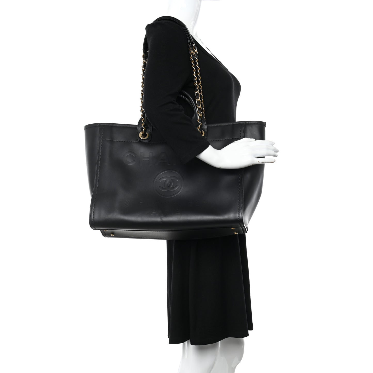 Calfskin Medium Deauville Tote Black
