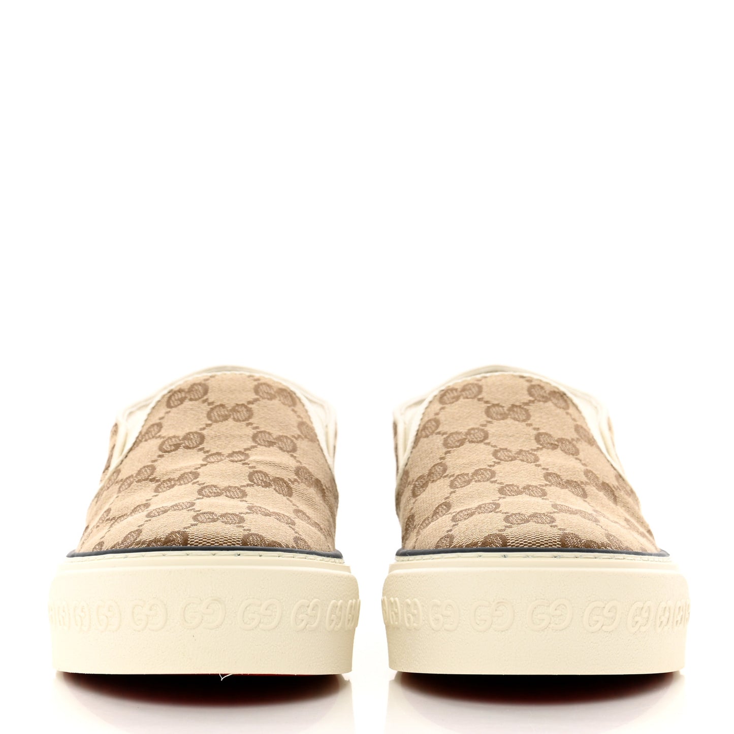 GG Monogram Womens 1977 Tennis Slip On 30mm Sneakers 37.5 Beige Ebony Mystic White