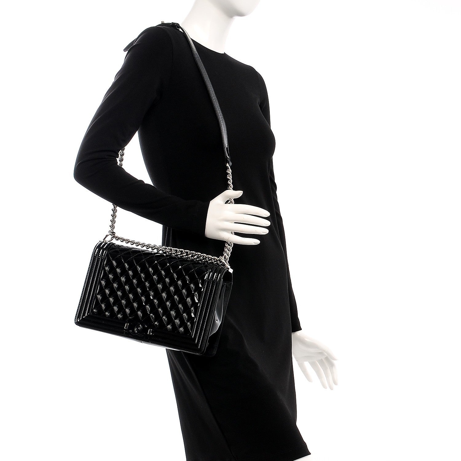 Chanel Patent Calfskin Quilted New Medium Plexiglass Boy Flap Black 2 of 8