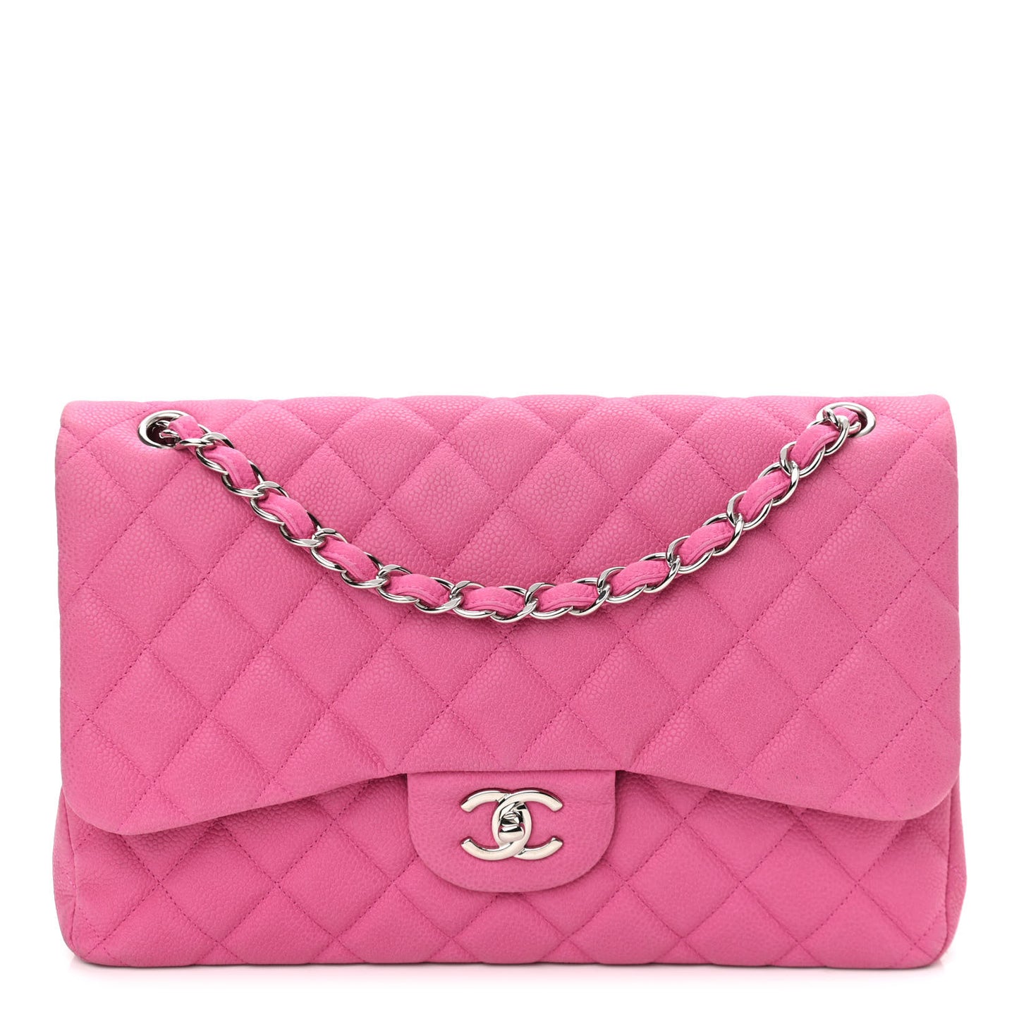Iridescent Caviar Quilted Jumbo Double Flap Pink