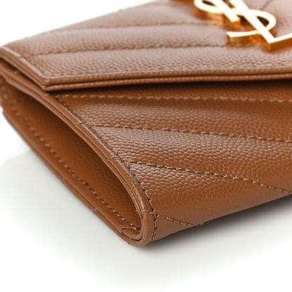 Saint Laurent Grain De Poudre Matelasse Chevron Small Monogram Envelope Wallet Natural Dark 8 of 10