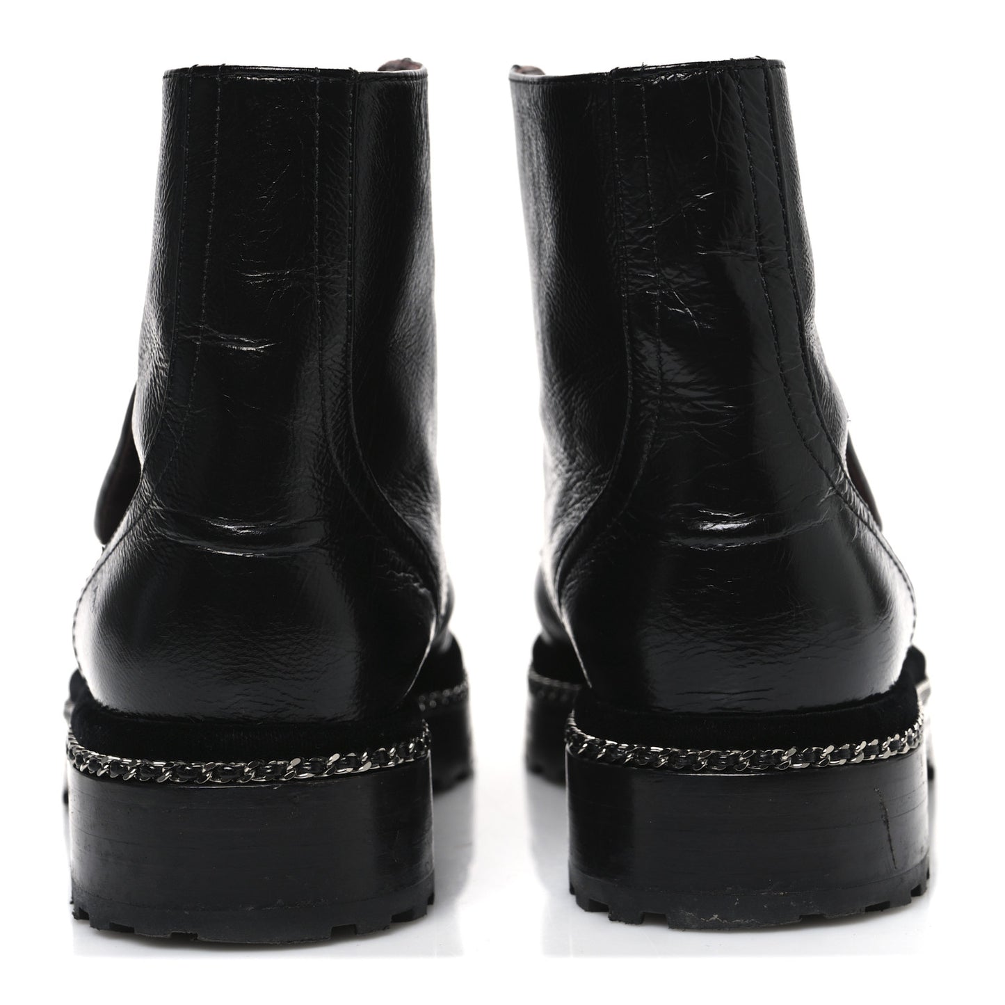 Crackled Calfskin Velvet Pearl Combat Short Boots 39 Black