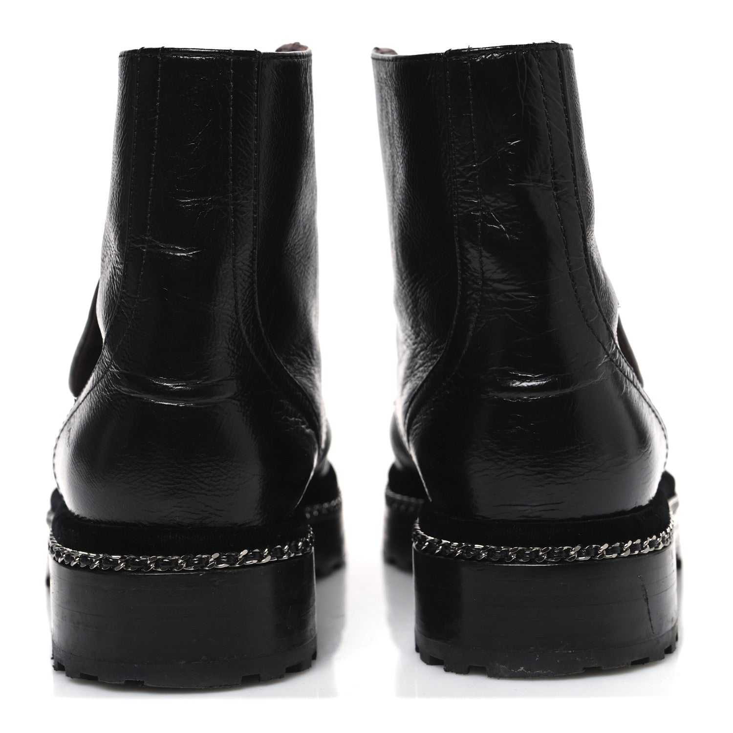 Chanel Crackled Calfskin Velvet Pearl Combat Short Boots 39 Black 6 of 11