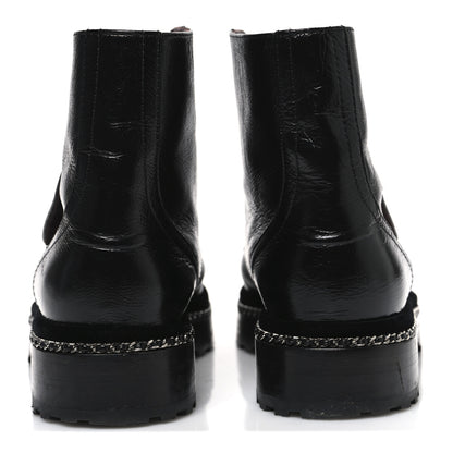 Chanel Crackled Calfskin Velvet Pearl Combat Short Boots 39 Black 6 of 11