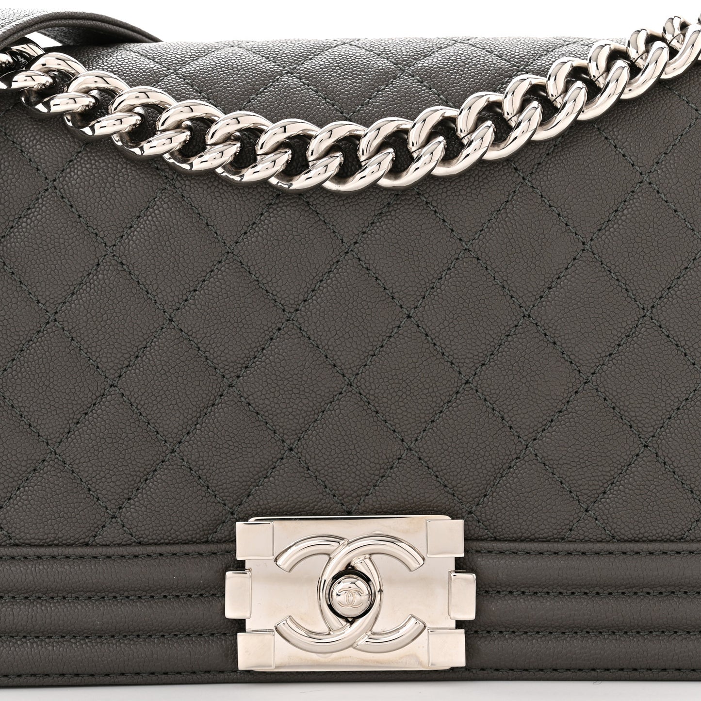 Caviar Quilted Medium Boy Flap Grey