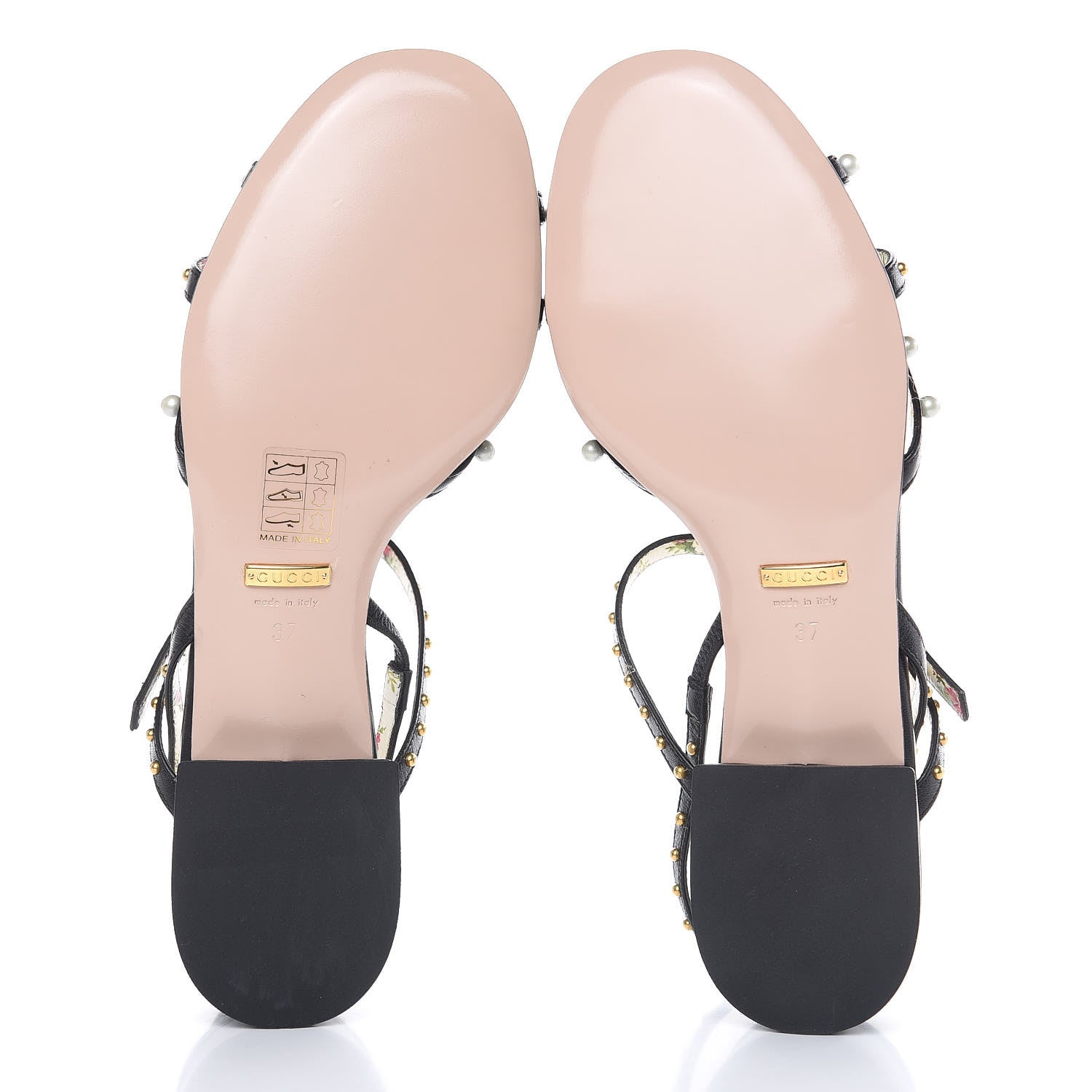 Gucci Malaga Kid Pearl Studded Regina T-Strap Low Heel Sandals 37 Black 5 of 10