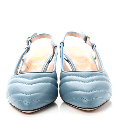 Gucci Nappa Charlotte Chevron Matelasse Double G 75mm Slingback Pumps 36.5 Sweet Blue 2 of 9