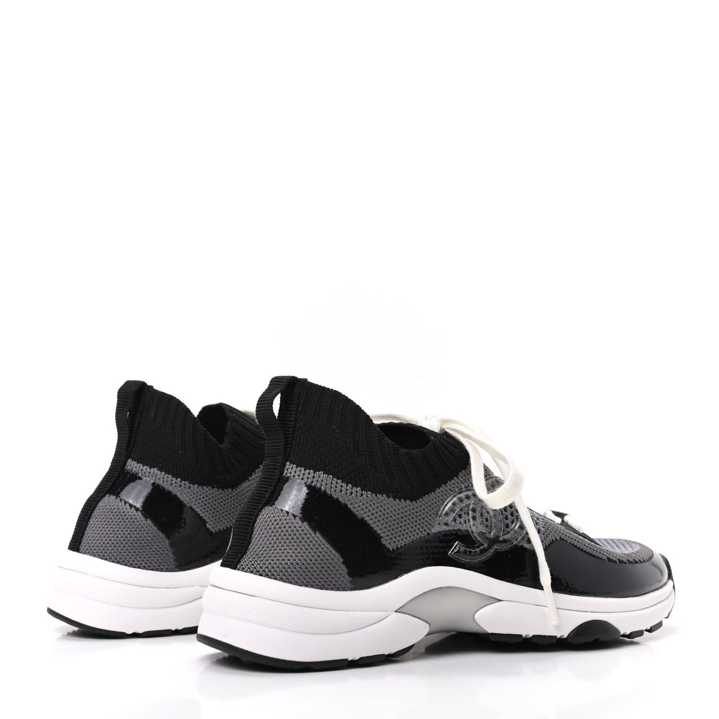 Fabric Calfskin Suede CC Womens Sneakers 35 Black Grey