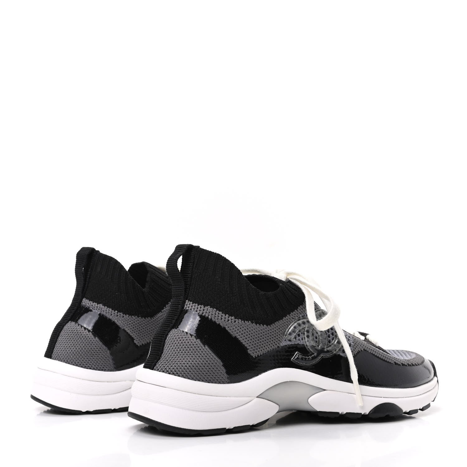 Chanel Fabric Calfskin Suede CC Womens Sneakers 35 Black Grey 4 of 8