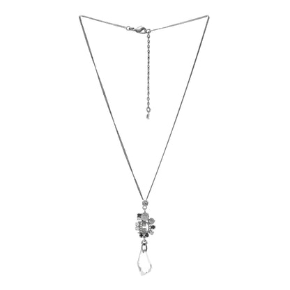 Christian Dior Crystal Logo Necklace Silver Black 3 of 4