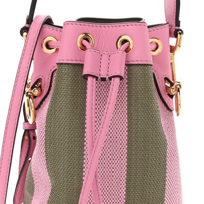 Fendi Raffia Vitello Seta F is Fendi Pequin Gingham Woven Mini Mon Tresor Bucket Bag Military Rosa Lollypop 9 of 11