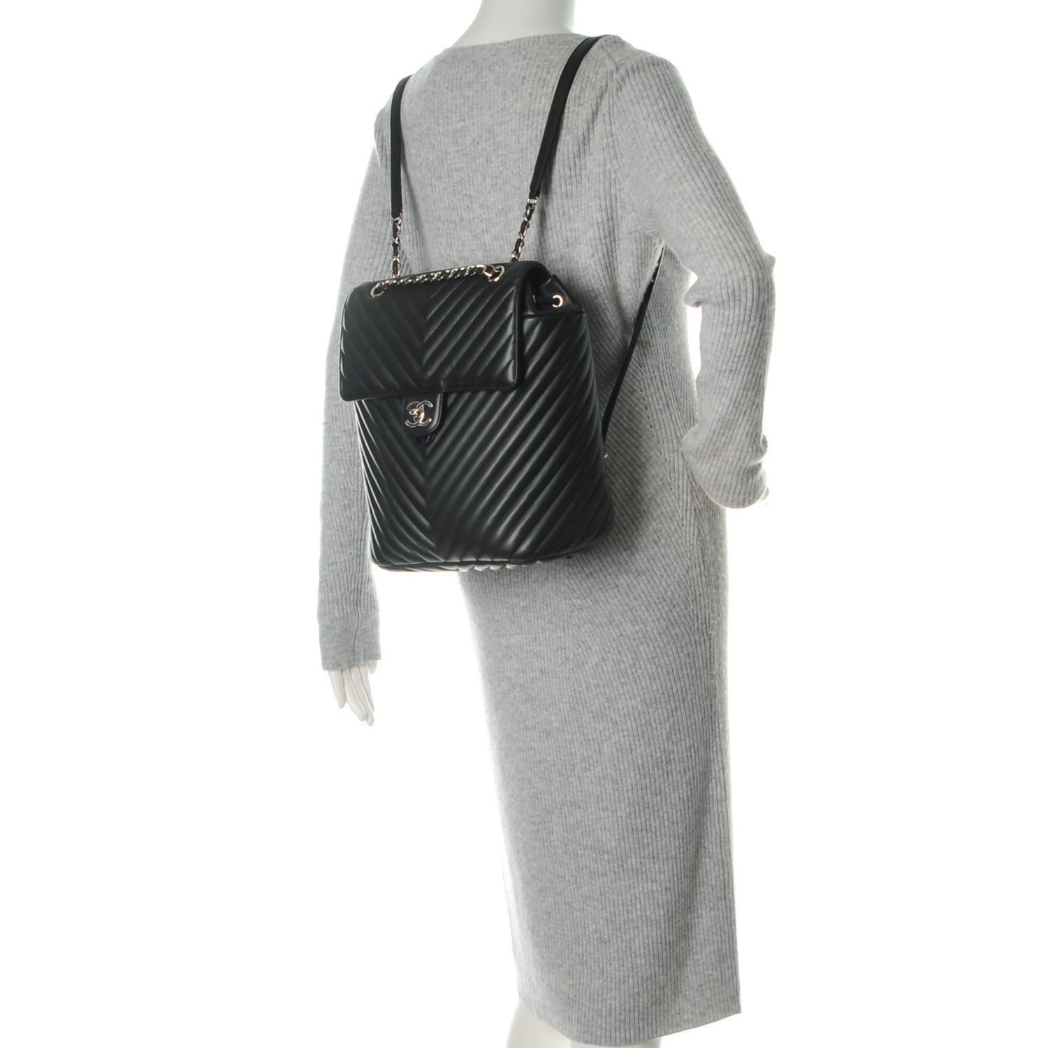 Chanel Calfskin Chevron Quilted Large Urban Spirit Backpack Black 2 of 8