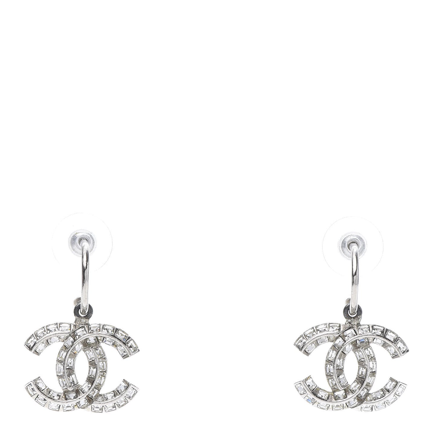 Baguette Crystal CC Dangle Earrings Silver