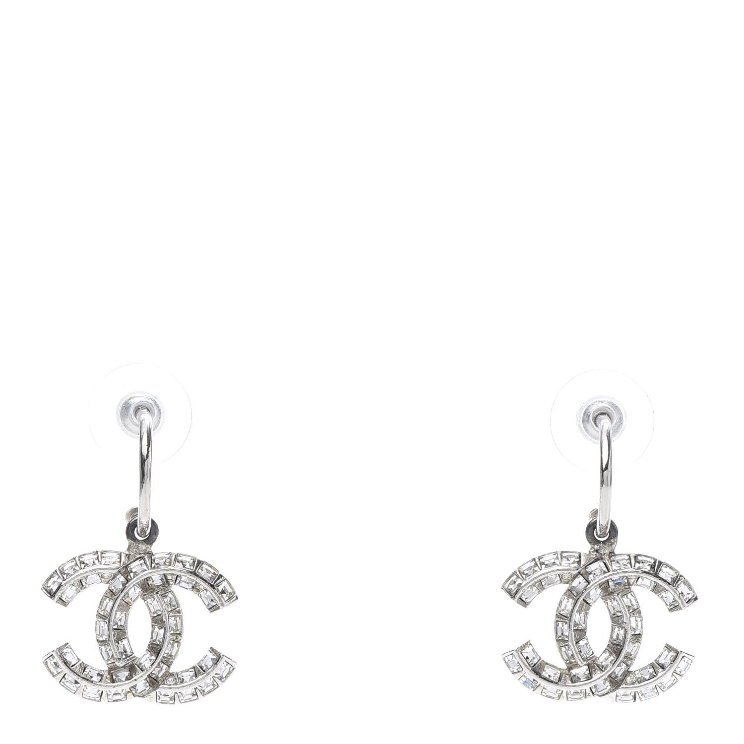 Chanel Baguette Crystal CC Dangle Earrings Silver 1 of 4
