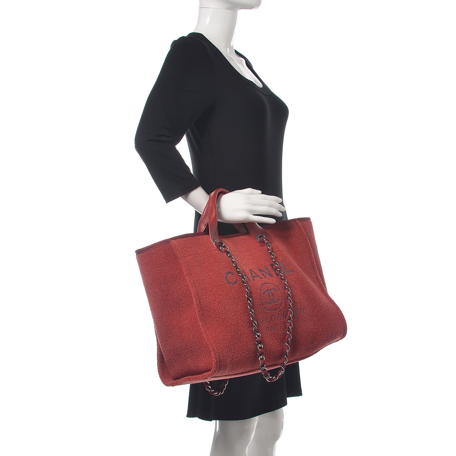 Chanel Lurex Boucle Large Deauville Tote Red 2 of 10