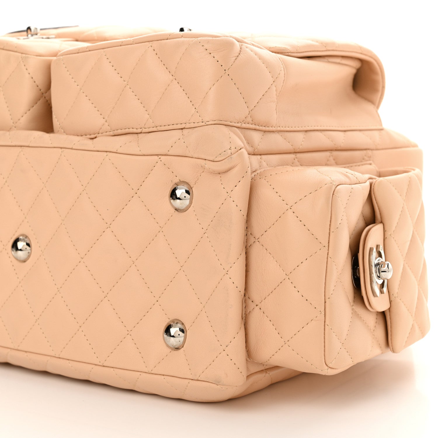 Chanel Calfskin Quilted Large Cambon Multipocket Reporter Beige Black 10 of 11