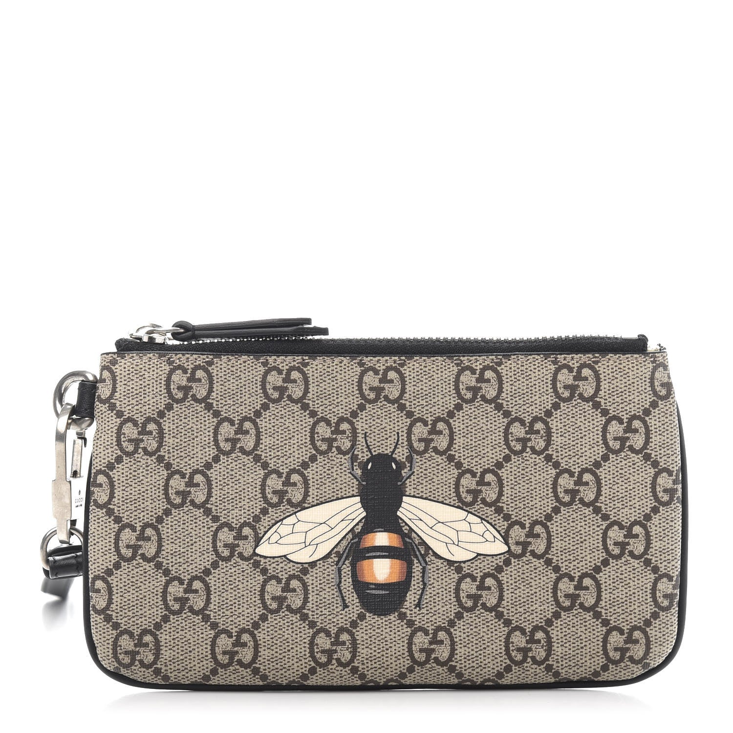 Gucci GG Supreme Monogram Bee Print Wrist Pouch Black 1 of 7